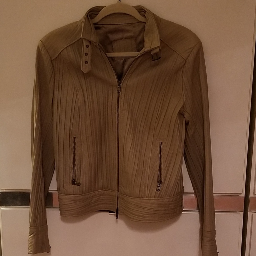 Rib-Lined Leather Zip-Up Jacket - image 2